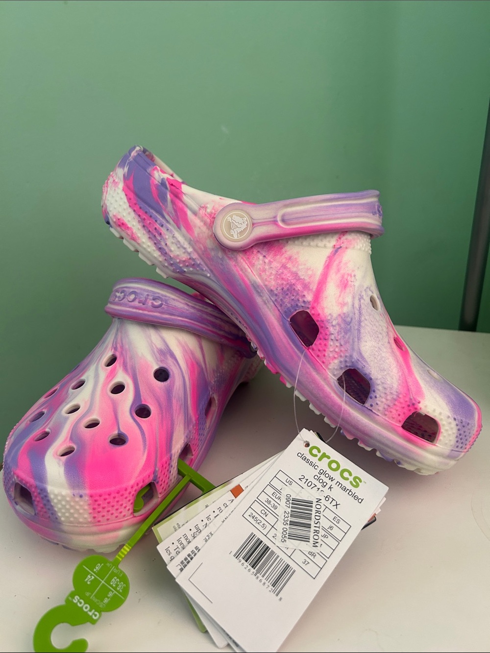CROCS Kids Tie-Dye Glow Clogs in Pink & Purple